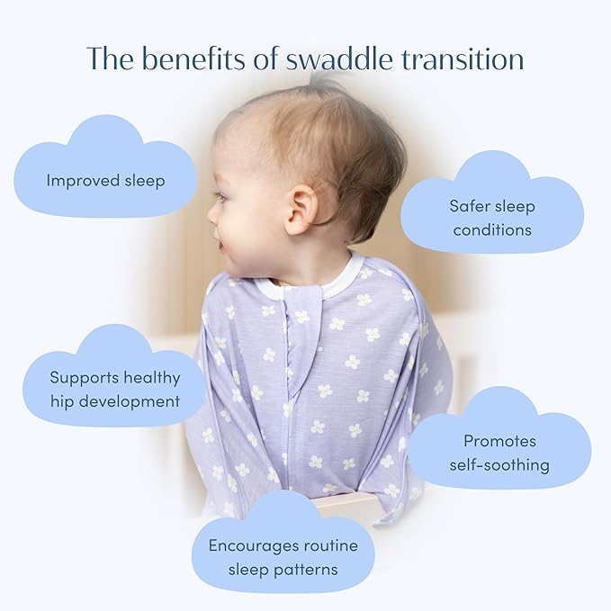 SleepingBaby Zipadee-Zip Transition Swaddle - Cozy Baby Swaddle Blanket with Zipper Convenience - Roomy Wearable Blanket for Easy Diaper Changes - Paperwhite Flowers, Medium (6-12 Month)