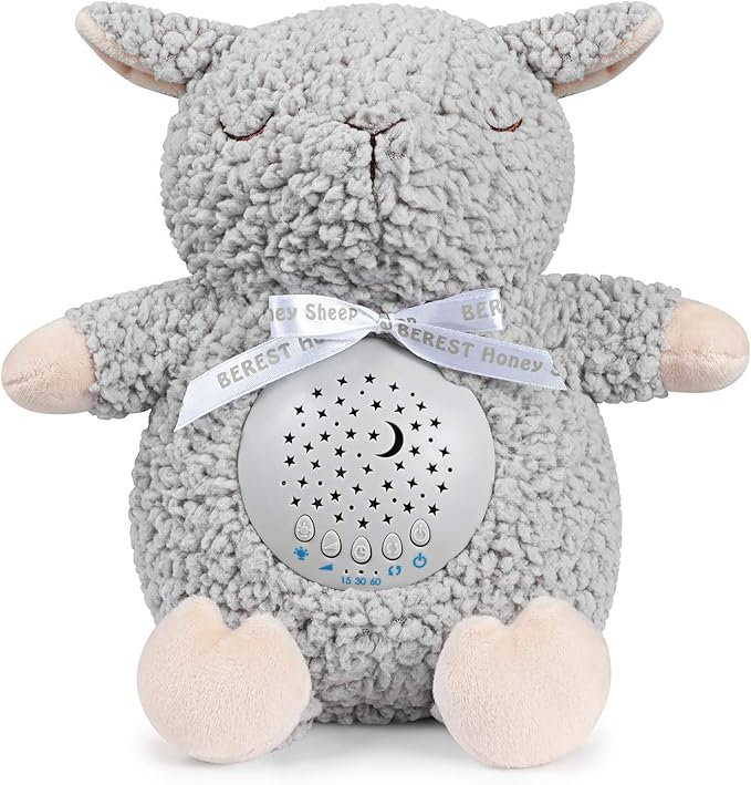 BEREST Baby Sleep Soother with Projector Night Light, Teddy Bear Sheep Musical Plush Toy with White Noise, Heartbeat, Shushing, Lullabies for Newborns, Boys & Girls Infants Shower Gift