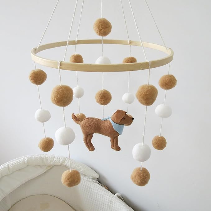 Baby Crib Mobile for Boys Girls Dog theme Baby Mobile for Crib Mobile for Bassinet with Felt Ball, White-blue