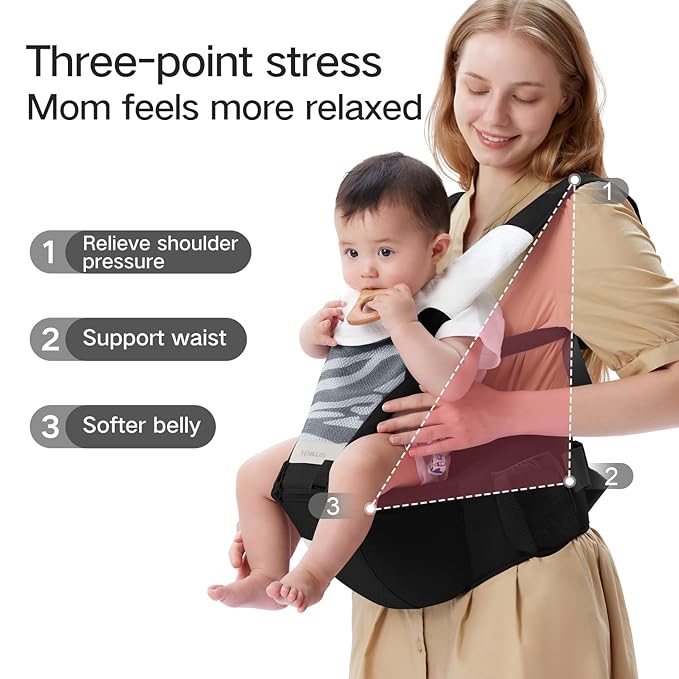 Baby Carrier Newborn to Toddler with Hip Seat, Multifunction Baby Hip, 4-in-1 Ergonomic Infant Carrier (Ergonomic M Position) Adjustable & Removable Baby Holder Carrier for 0-36 Months (Black)