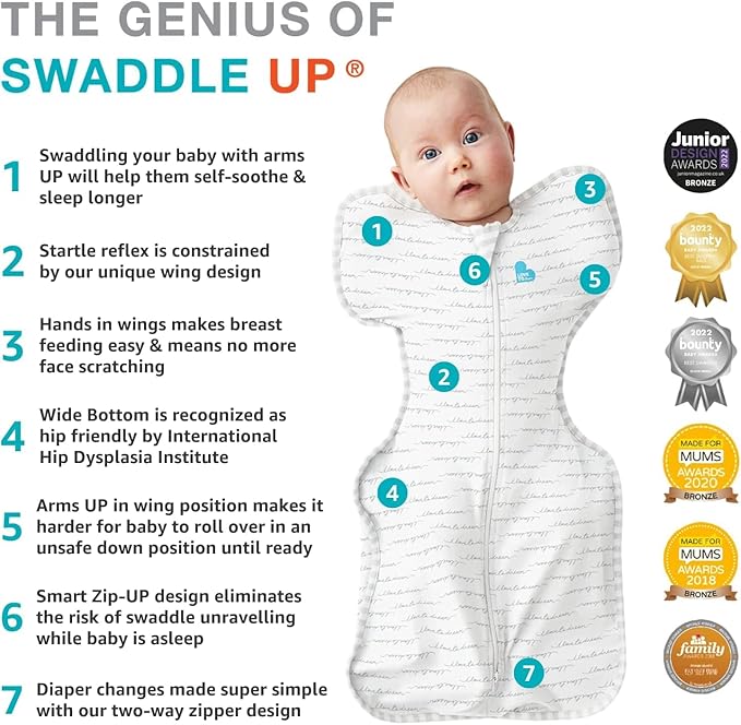 Love to Dream Swaddle Up Original, Arms Up Position, Light and Ultra Breathable Cotton - Wearable Blanket - 1.0 TOG - (20-24°C) Ideal for Moderate Temps (Moon Olive, Medium, 6–8.5kg)