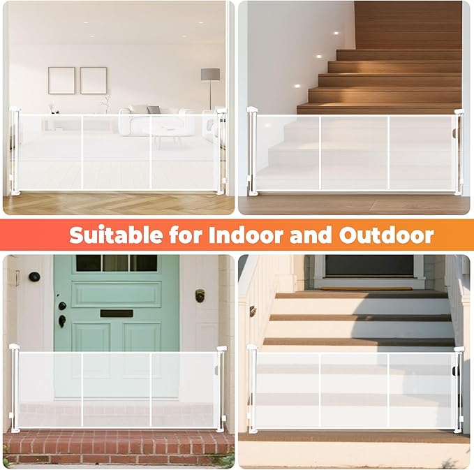 Retractable Baby Gates for Stairs, 78" Wide Retractable Dog Gate Pet Gate, 34" Extra Tall Child Safety Gate Toddler Mesh Gate with Support Rods for Doorways, Hallways, Deck, Porch, Indoor, Outdoor