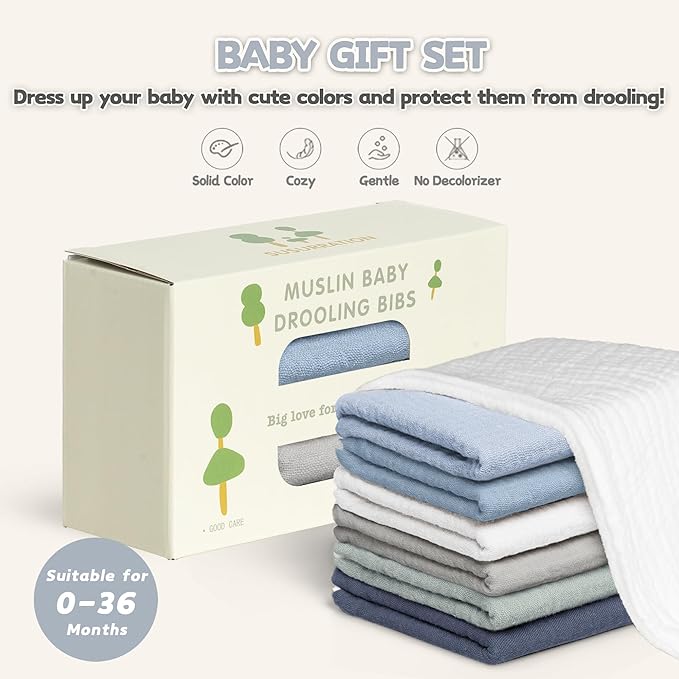 Susurration Muslin Baby Drool Bibs 6Pack Soft Triangular Adjustable Baby Bandana Bibs for Unisex Baby Girls & Boys