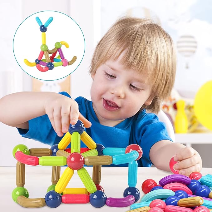 88 Piece Magnetic Balls and Rods Set,Magnetic Building Toys Colorful DIY STEM Building Blocks Sticks for Ages 3+ Year Old Children Boy Girl Educational Construction Toy