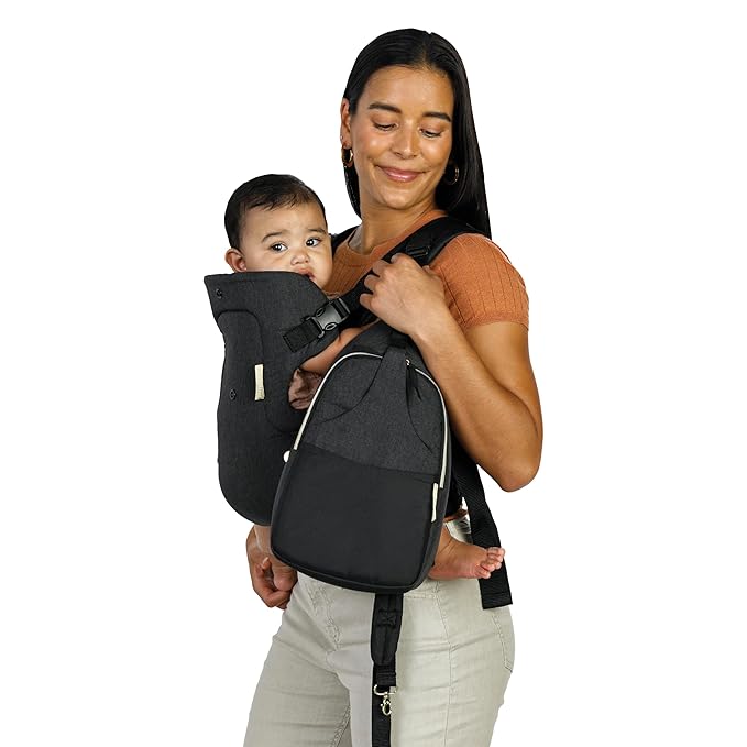 Infantino Flip 4-in-1 Convertible Baby Carrier & Crossbody Diaper Bag - Grow-with-Me Carrier with Attachable Crossbody Diaper Bag, Black and Gold, 2-Piece Set