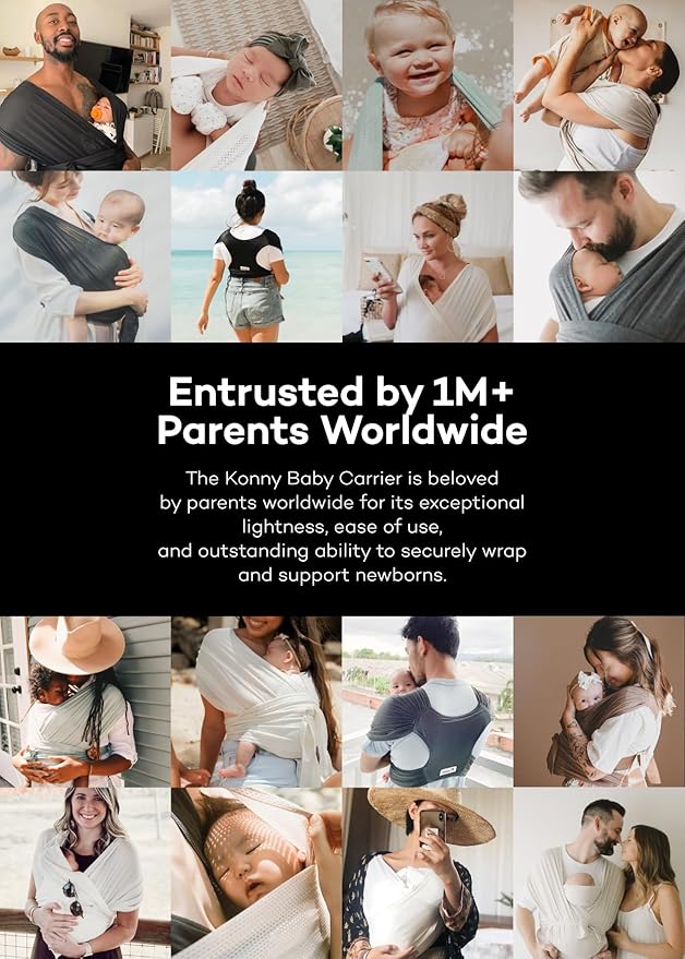 Konny Baby Carrier Flex SoftBreeze with Head Support - Adjustable, Easy to Wear Baby Wrap Sling, Perfect for Newborn Babies Essentials up to 44 lbs (XS-XL) - Blue Grey
