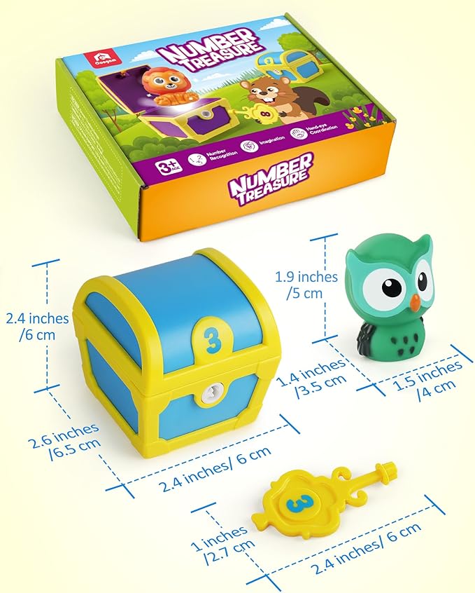 Coogam Fine Motor Skill Toys for Toddlers, 10pcs Surprise Animals Finger Puppets Treasure with Number Locks, Matching Color Sorting Pirate Hunt Game, Learning Montessori Gift for 3 4 5 Year Old