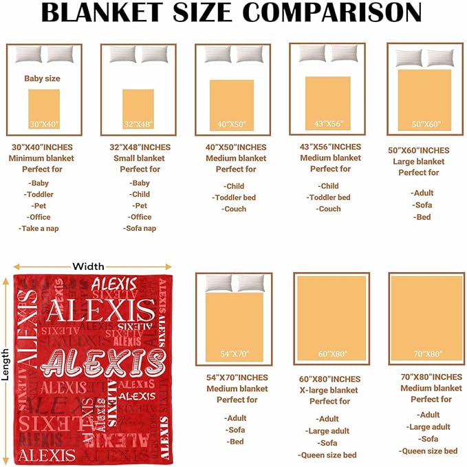 M YESCUSTOM Custom Name Blankets with Name, Personalized Baby Blankets for Kids Bed Throw Blanket for Girls Boys Customized Baby Blanket Birthday Valentines Day Red