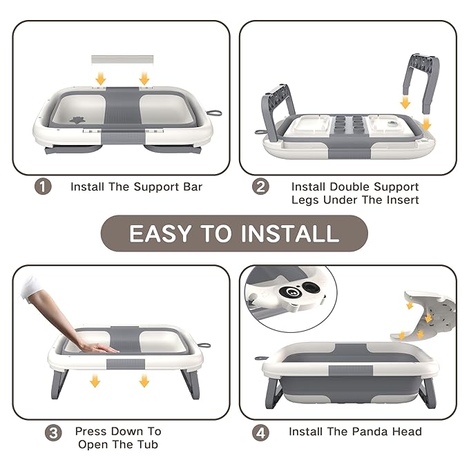 Collapsible Baby Bathtub for Newborn, Baby Bath Tub with Thermometer & Soft Floating Cushion & Drain Hole for Infant to Toddler, Portable Travel Bathtub with No-Slip Feet for 0-36 Months-Gray