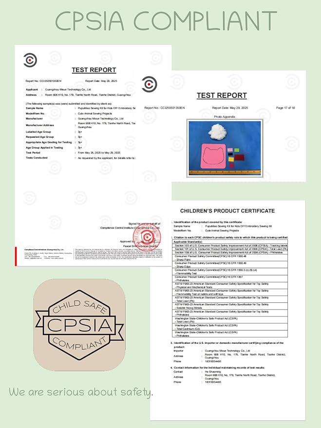 PupuMiao Sewing Kit for Kids DIY Embroidery Sewing Kit Cute Animal Sewing Projects Easy Crafts with English Instructions, Perfect for Beginners, Girls Boys Ages 4-12 (Kitty+Frog+Lion+Elephant)