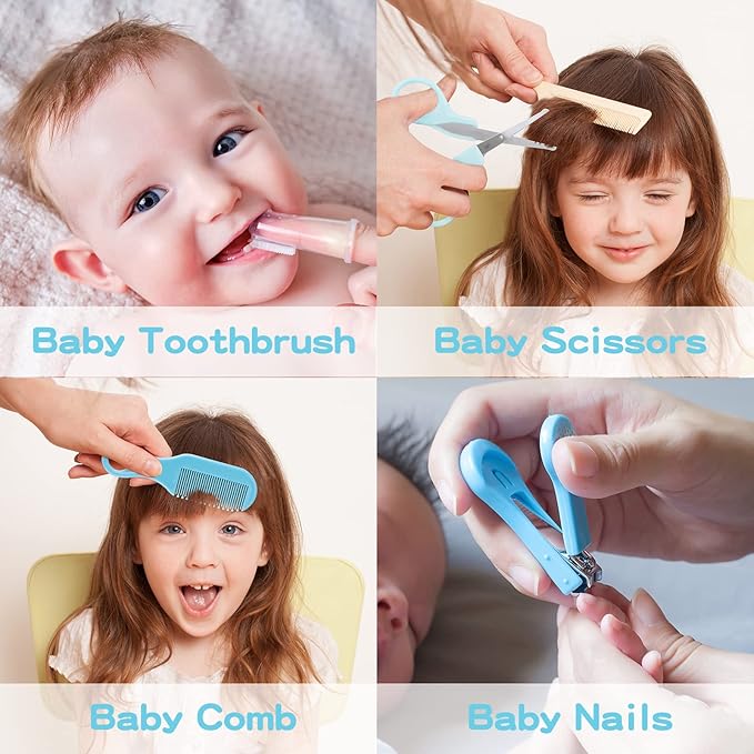Baby Grooming Kit, Infant Safety Care Set with Hair Brush Comb Nail Clipper Nasal Aspirator,Baby Essentials Kit for Newborn Girls Boys