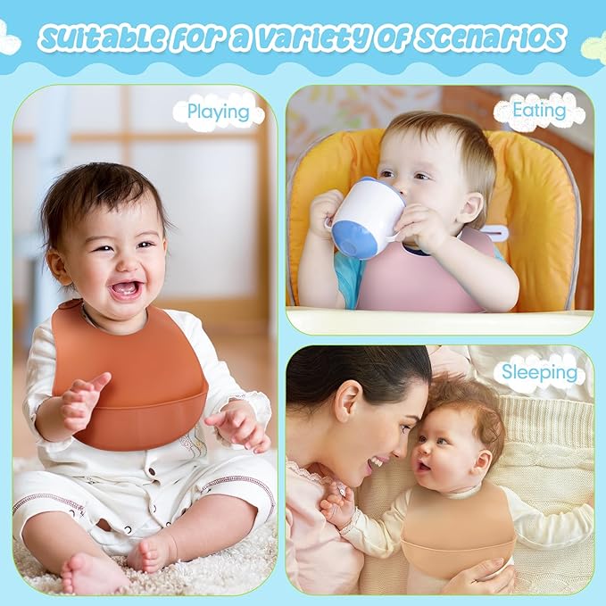 Mepase Silicone Bibs Waterproof Silicone Baby Bibs Soft Adjustable Baby Feeding Unisex Kid Eating Supplies