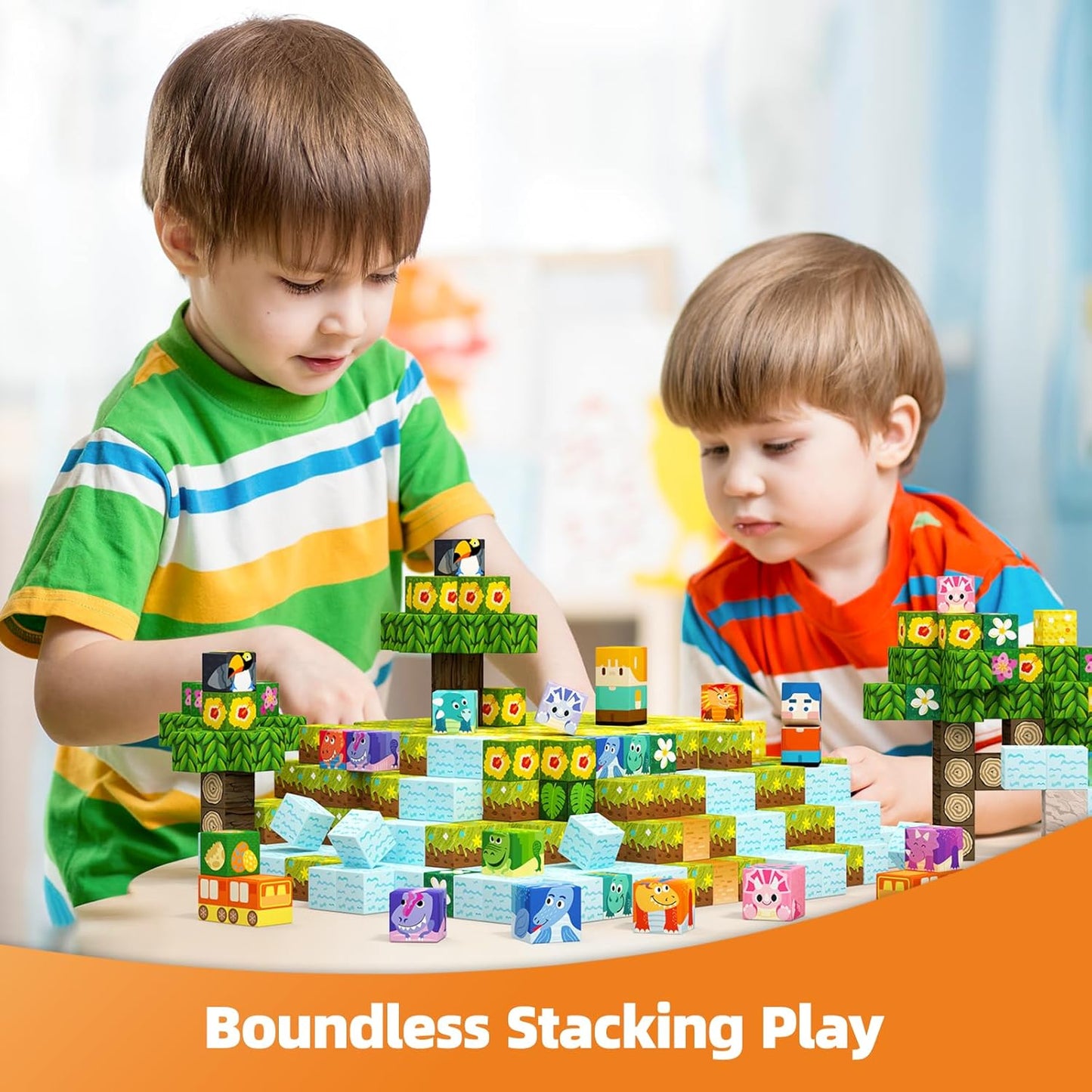 GobiDex 100PCS Magnetic Building Blocks Volcano Dinosaur Set for Toddler, Sensory STEM Toys for Kids Ages 3-5 5-7 4-8, Birthday Gifts for 3+ Year Old Boys Girls Kids