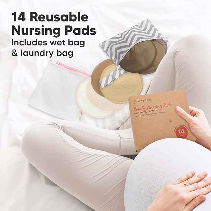 Organic Nursing Pads - 14 Washable Viscose Derived from Bamboo Breastfeeding Pads, Wash Bag, Reusable Breast Pads for Breastfeeding, Nipple Pads for Breastfeeding Essentials(Coffee, XL 5.5")