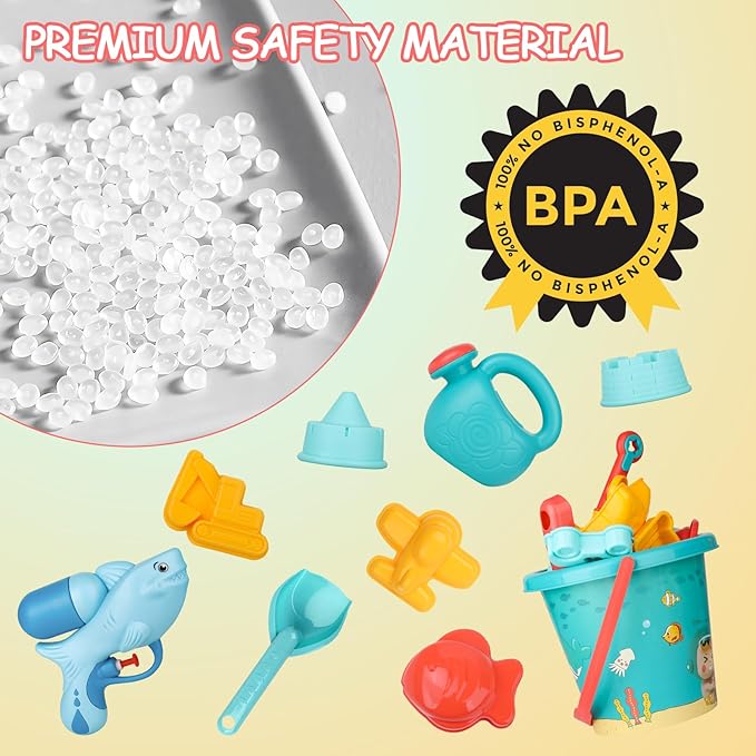 Beach Toys, 25 Pcs Sand Toys Set for Kids Including Water Gun, Sifting Funnel, Bucket, Watering Can, Sand Molds & Mesh Beach Toy Bag, Sandbox Toys for Toddlers 3-12