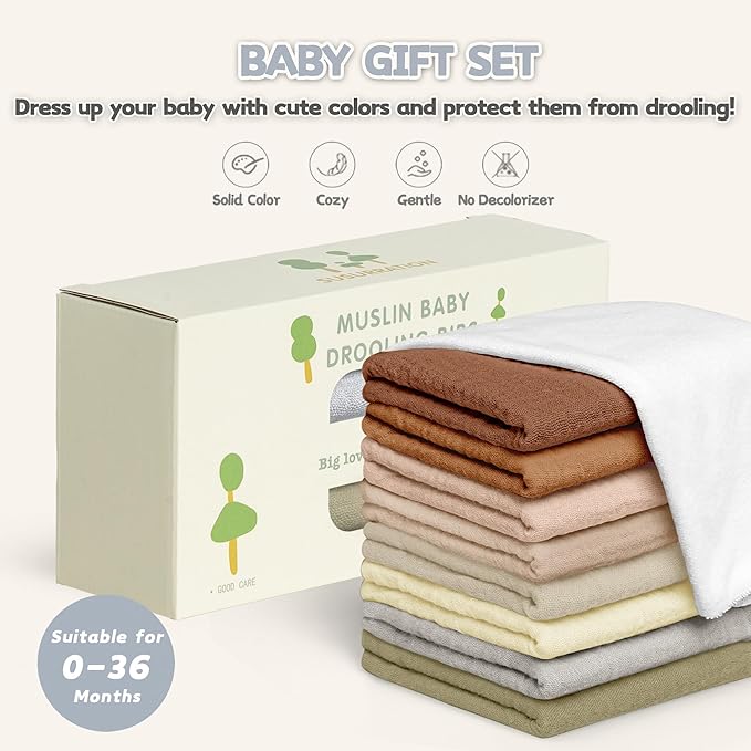 Susurration Muslin Baby Bibs 8 Pack Bandana Drool Bibs, Soft Square Adjustable Baby Drooling Bibs for Unisex Girls & Boys