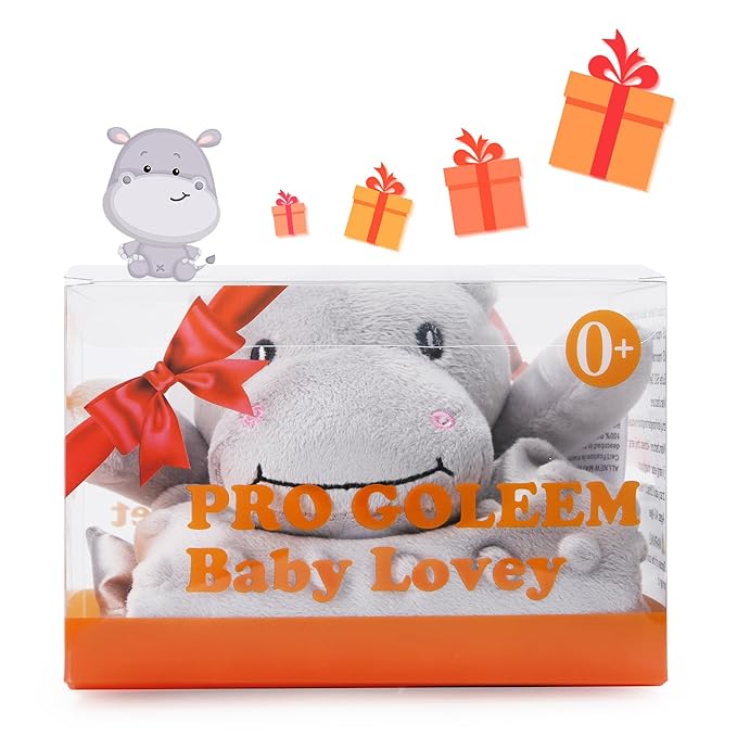 Pro Goleem Hippo Loveys for Babies, Soft Security Blanket Baby Snuggle Toy Newborn Stuffed Animals Baby Gifts for Boys and Girls, 16 Inch
