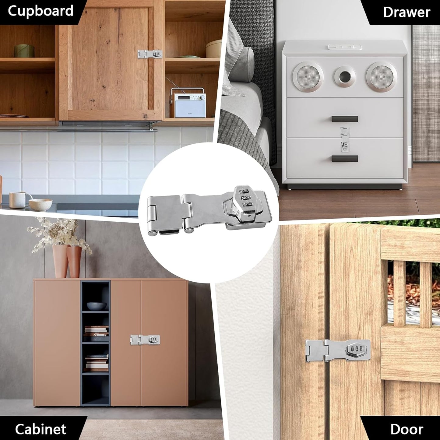 Double Hinge Cabinet Password Hasp Lock Zinc Alloy Cabinet Door Password Lock Password Rotary Hasp Lock 3 Digit Sliding Lockable Rotary Door Lock Hasp for Cabinets, Doors, Flip Barn Door (Silver)