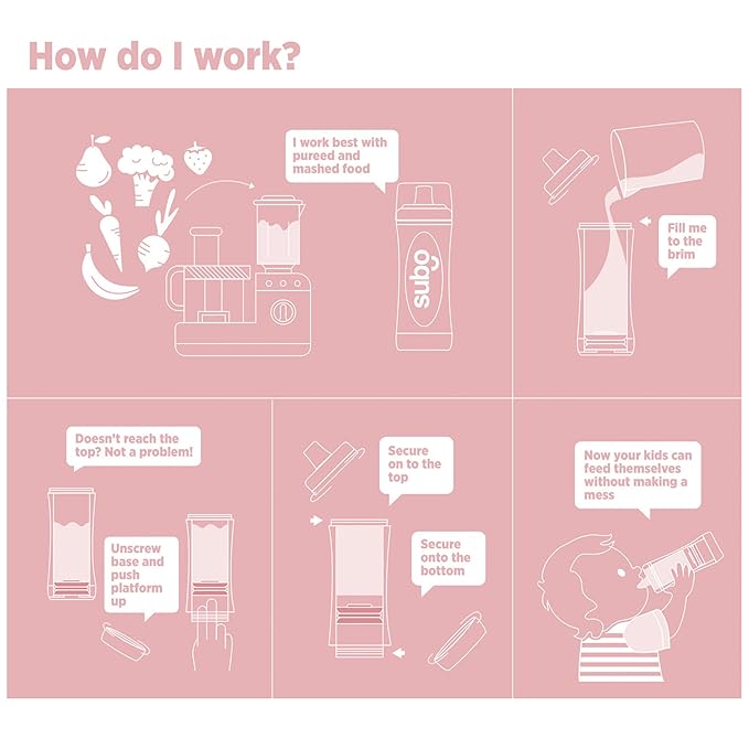 Subo Baby Food Bottle Starter Set | No Mess Baby Toddler Self Feeder | Squeeze Free Design for Purees, Smoothies, Yogurt, Oatmeal, or Thickened Liquids | Reusable Silicone Washable Cup (Rose)