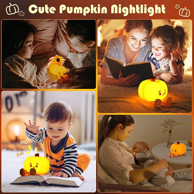 YISUN Pumpkin Night Light, Cute Silicone Nightlight for Baby Toddler, Rechargeable LED Nursery Lamp with Timer, 3 Level Dimmable Soft Squishy Night Lamp Gift for Bedroom Kids Room Decor