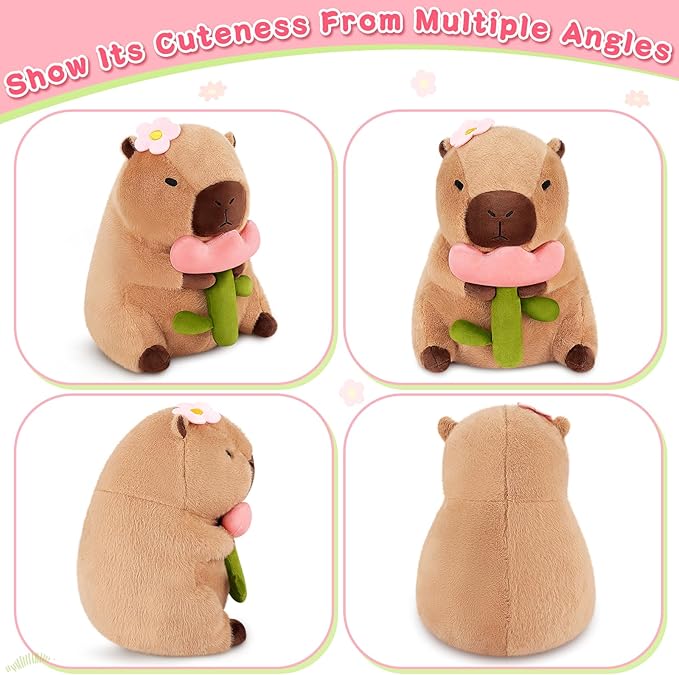 Achwishap Capybara Plush,Cute Plushies Capybara Stuffed Animals,Capybara Plush Toys,Kawaii Plushie Stuffed Toy with Flower Plushies Gift for Kids Adults Birthday(Capybara with Holding Flower,12”)