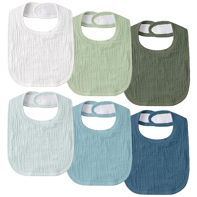 GLLQUEN BABY Muslin Drool Bibs for Boys Girls 6 Pack, Adjustable Baby Bibs for Drooling and Teething, Soft Cotton Baby Bandana Bib for Newborn Feeding Essentials (Green)