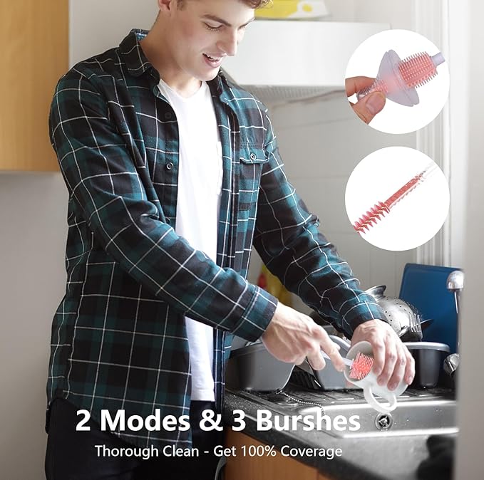 Portable Bottle Brush Set - Baby Bottle Cleaner Kit with Silicone Brush, Nipple Brush, Straw Brush, Bottle Cleaning Long Handle Water Bottle CleanerTool