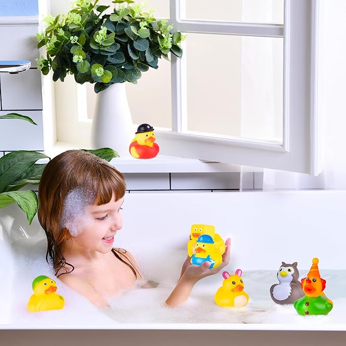 35 Packs Rubber Ducks in Bulk Assortment Jeep Ducks for Ducking, Small Rubber Duckies for Toddler Baby Bath Toys Floater Duck Bath Pool Toys Kids Party Favors with Mesh Carry Bag