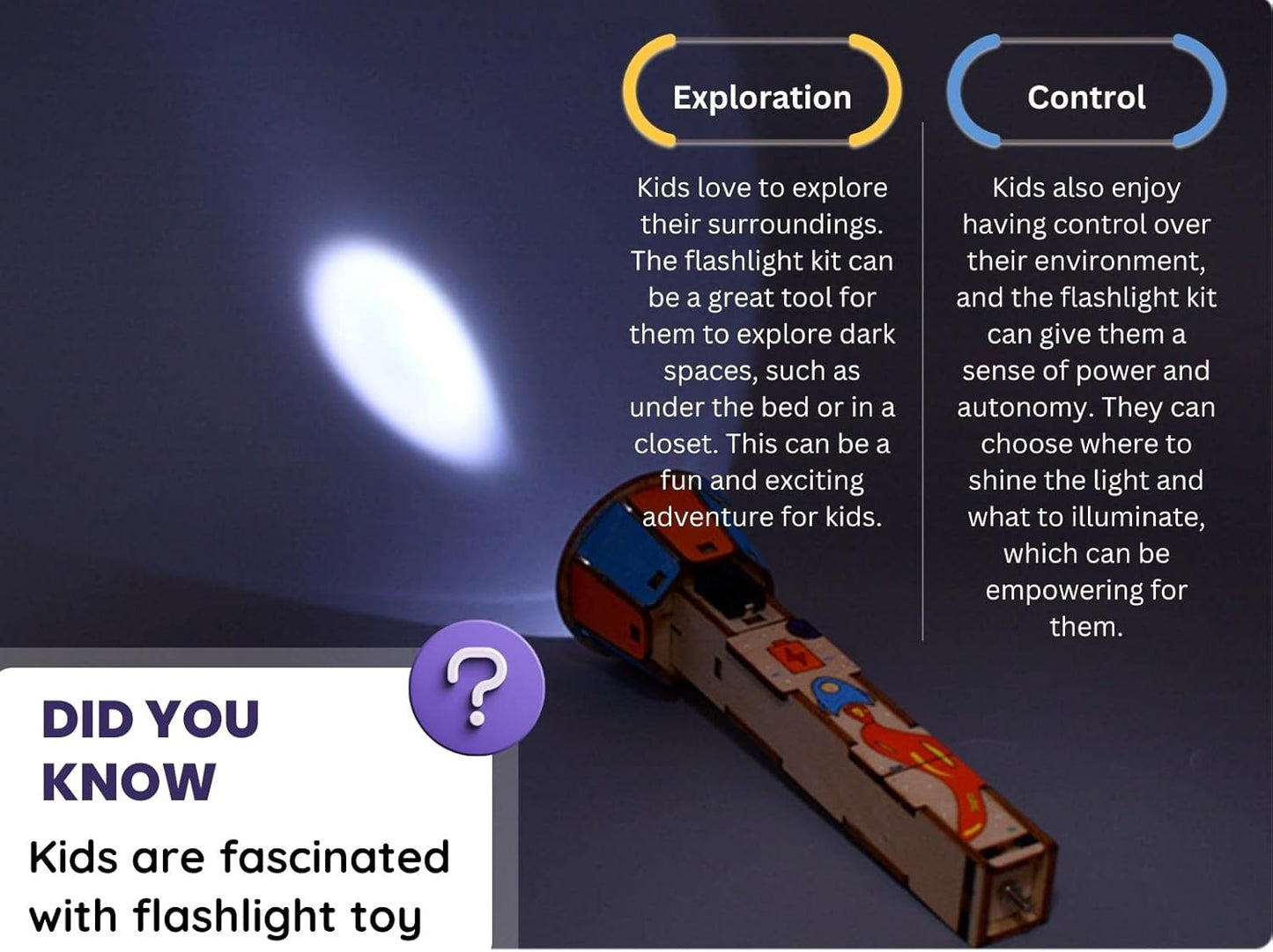 DIY Wooden Flashlight STEM Kit for Kids Aged 6-10 | Battery-Operated Educational Science Experiment Kit with Built-in Switch