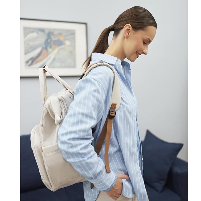 Diaper Bag Backpack, Multifunction Diaper Bag with Changing Station, Stylish Baby Bags, Large Unisex Diaper Backpack for Mom and Dad, Baby Registry Search, Portable Changing Pad – White Beige