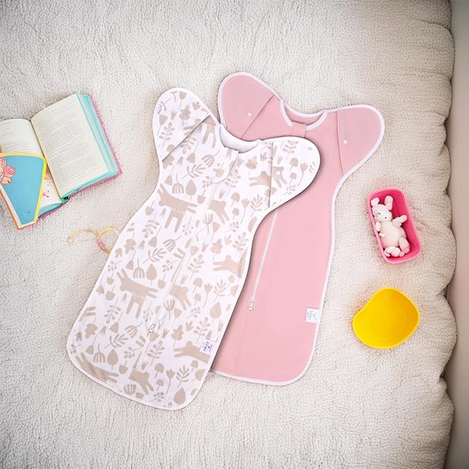 2-Pack Baby Transitional Swaddle Sleep Sack - Arms Up Swaddle 3-6 Months for Baby Girl, Newborn Sleep Sack with Cuff Removable & 2-Way Zipper Design, Pink Bunny
