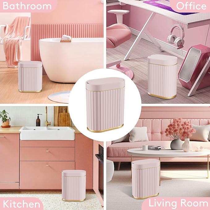 ELPHECO Sensor Trash Can 2 Gallon Waterproof Motion Sensor Trash Can, Automatic Bathroom Trash Bin, Slim Garbage Can for Dorm Room(Pink, 2 Gallon)