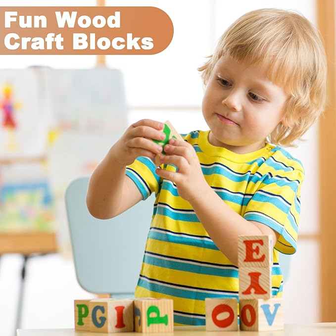 Barydat 450 Pcs 1 in Wooden Cubes, Unfinished Wooden Blocks for Crafting Natural Craft Wood Square Blank Cube for DIY Project Baby Showers