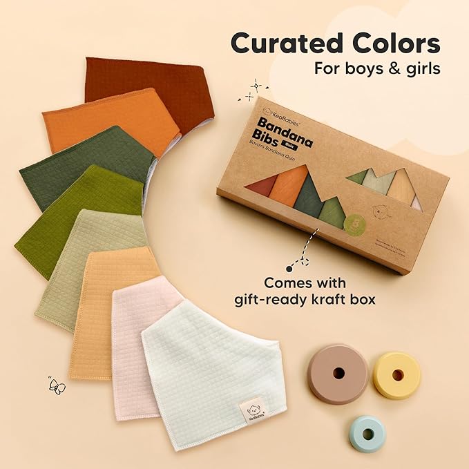 KeaBabies 8-Pack Bandana Bibs for Baby Girls, Boys - Organic Cotton Baby Bibs for Drooling & Teething Newborn, Toddler, Infant 0-36 months, Extra Soft, Absorbent Cloth with Snaps (Sahara/Quin)