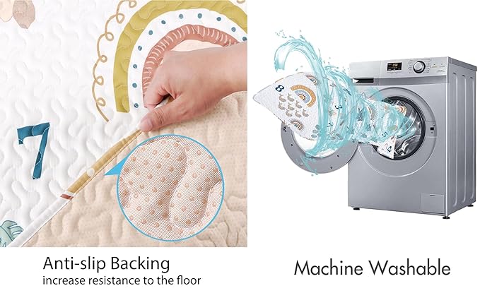 Boho Rainbow 50x50 Play Mat for Playpen, Washable Portable Baby Floor Playmat, Non Slip Foldabe Infant Crawling Mats, Tummy Time Mat Pad for Toddlers Baby Play Pen Mats for Home Or Travel