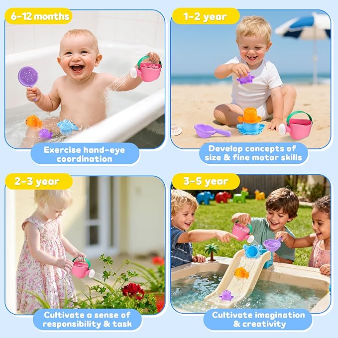 Baby Bath Toys for Kids Ages 1-3 5 PCS Toddler Bath Toys Mold Free for 2-4 Bathtub Sand Beach Pool Water Toddler Toys & Christmas Birthday Gifts (Color Random)