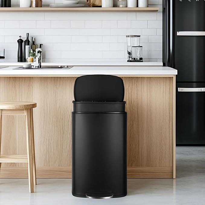 13.2+1.3 Gallon Trash Can Combo Set, Stainless Steel Garbage Bin with Pedal, Removable Inner Waste Bucket, Anti-Fingerprint, Soft-Close Locking Lid Dustbin for Kitchen, Bathroom, Office
