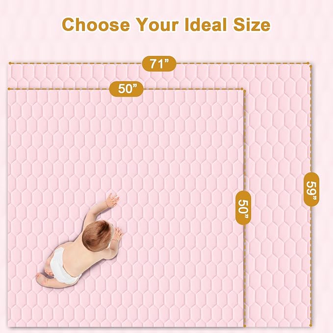 Premium Foam Baby Play Mat 71" x 59" with Removable Cover, Extra Thick Padding Playpen Mat, Non-Slip Floor Mat, Stylish & Easy to Clean for Crawling Baby, Infants & Toddlers, Pink