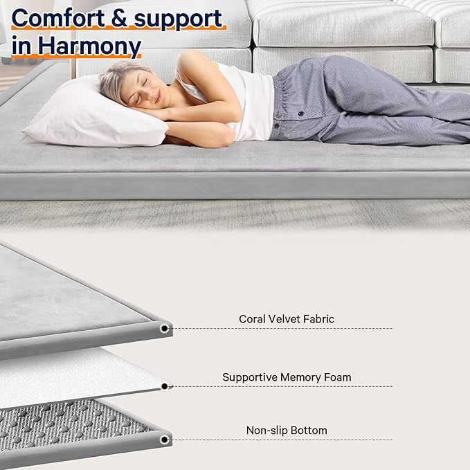 Baby Play Mat for Floor Tummy Time Mat Nursery Rug Muscle Area Rug Playroom Rug Tatami 74 * 50" Memory Foam 1.3" Thick Crawling For Babies,Toddlers, Infants, Kids,Floor(Light Gray)