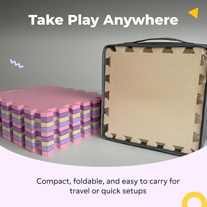 MioTetto Baby Play Mat, Comfortable Tummy Time Mat – Portable Foam Floor Tiles, Safe baby mat for floor for Crawling & Development, Soft play mat for babies 0-6 months, Stylish interlocking foam tiles