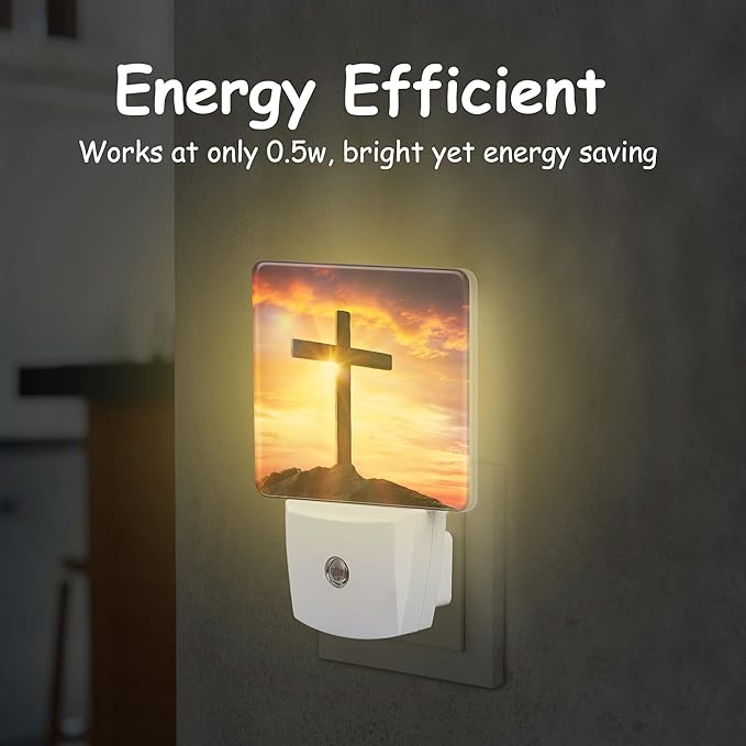 Christ Cross at Sunset Night Light for Kids Girls Boys,Crucifixion of Jesus LED Night Light Plug into Wall with Dusk to Dawn Sensor for Room Decor,Hallway,Kitchen,Bathroom,Nursery,Stairs