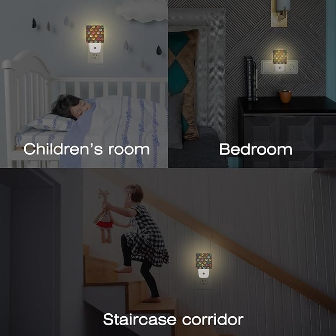 Colorful Paw Prints Night Light Plug into Wall, Animal Footprints Dusk to Dawn Night Light Plug in,0.5w Energy Saving Sleep Friendly NightLight for Kids Boys Girls Home Decor