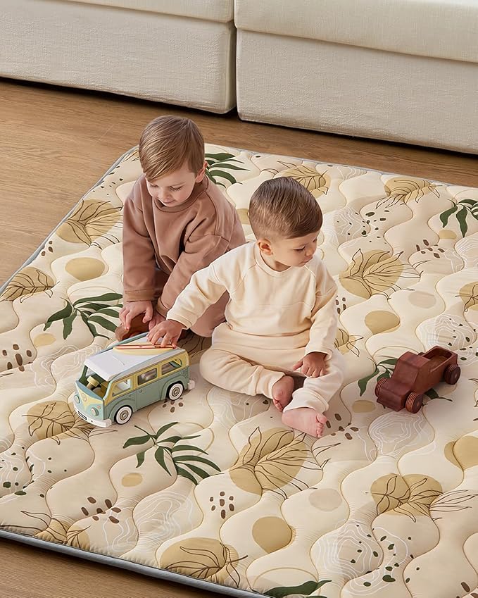 Blissful Diary Baby Play Mat, 59x59 Thick and Larger Soft Cushioned Foam Mat for Floor, Non-Slip Washable Playmat for Toddlers, Earth Tones Design