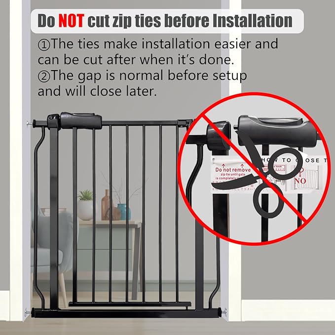 Heavy Duty Baby & Pet Safety Gate - Extra Wide 76.4-81.1 Inch, Black Metal, Pressure Mounted, Walk-Through