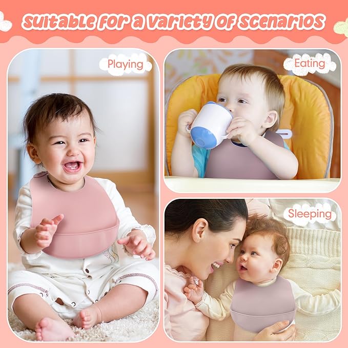 Mepase Silicone Bibs Waterproof Silicone Baby Bibs Soft Adjustable Baby Feeding Unisex Kid Eating Supplies