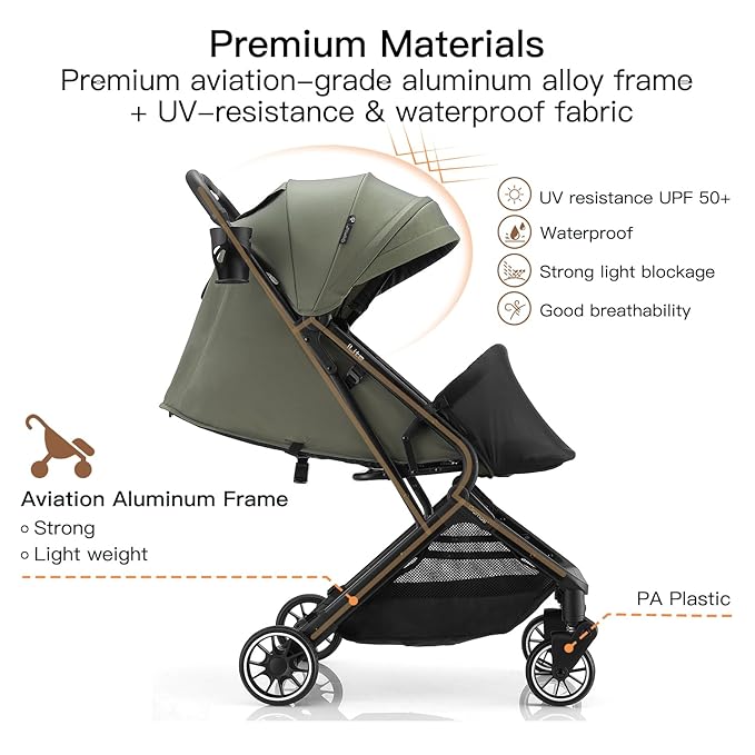 Compact Fold Baby Stroller, Lightweight Travel Toddler Stroller with One-Click Fold, Extendable UPF50+ Canopy, Cup Holder, UV Protected and Waterproof, One-Hand Folding - Green