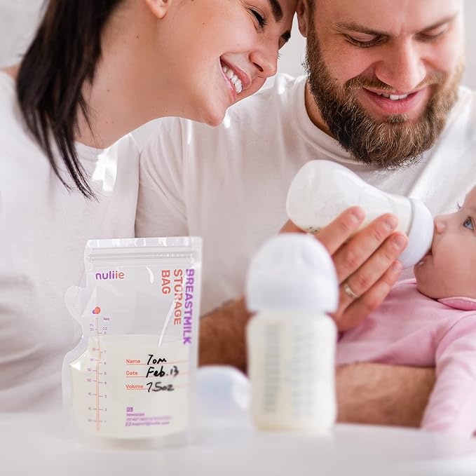 Nuliie 300 Pcs Breastmilk Storage Bags, 8 OZ Breast Milk Storing Bags, BPA-Free, Milk Storage Bags with Pour Spout for Breastfeeding, Self-Standing Bag, Space Saving Flat Profile