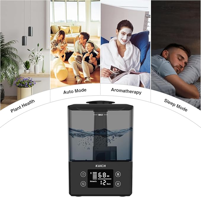 Air Humidifiers for Bedroom and Baby, Home & Plants - KUICH 2.4L Cool Mist Humidifiers for Nursery, 26db Quiet Top Fill Air Humidifier Lasts Up to 30 Hours, Auto Shut-Off, Easy to Fill and Clean,Black