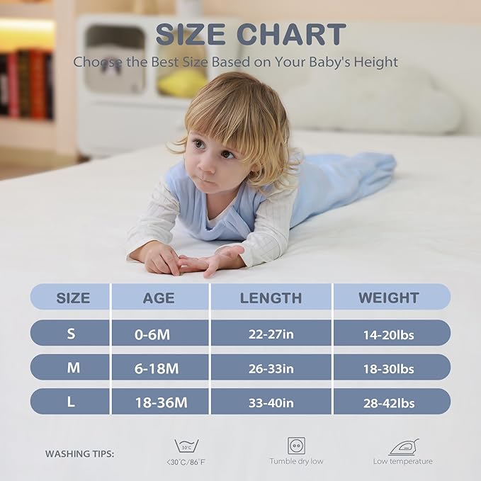 Mosebears Unisex Rayon Made from Bamboo Sleep Sack with 2-Way Zipper,2.5 Tog Baby Winter Sleep Sack(Fog Blue,6-18 Months)