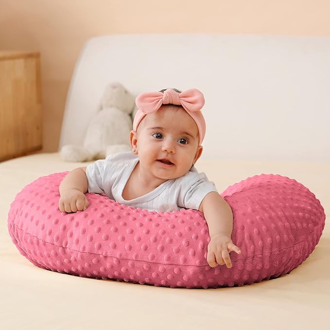 Nursing Pillow and Positioner, Breastfeeding, Bottle Feeding, Baby Sitting Support with Removable Ultra Soft Cover, Tummy Time Support for Baby Boys and Girls (StrawberryRed)